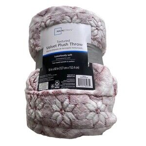 Mainstays Textured Velvet Plush Throw Ted Pink White  50" x 60" NEW